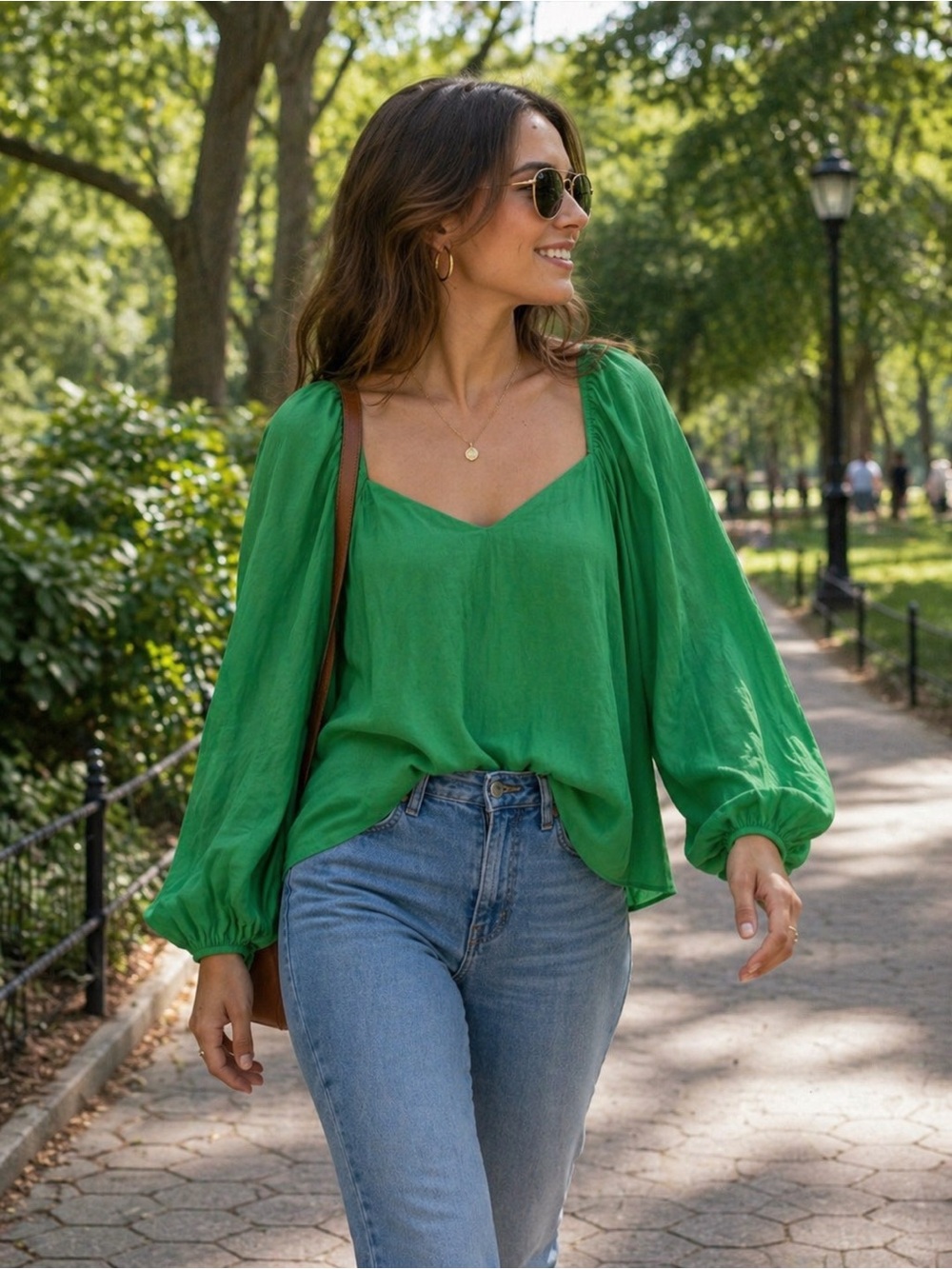 Pomander Place Vibrant Green Peasant Blouse